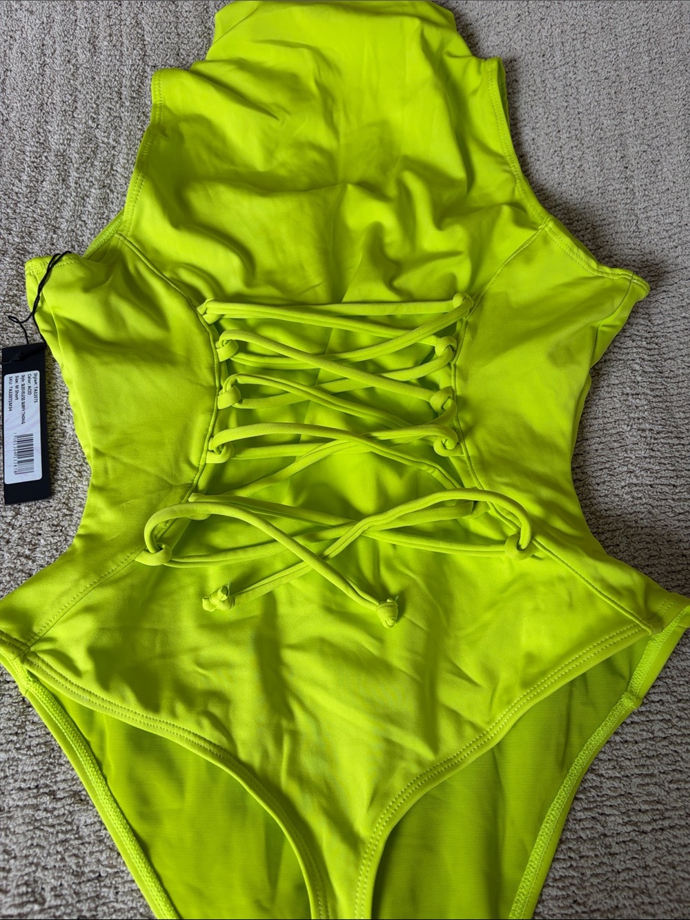 Eli Neon Yellow High-Neck Zip One-Piece Swimsuit - Picture 3 of 9